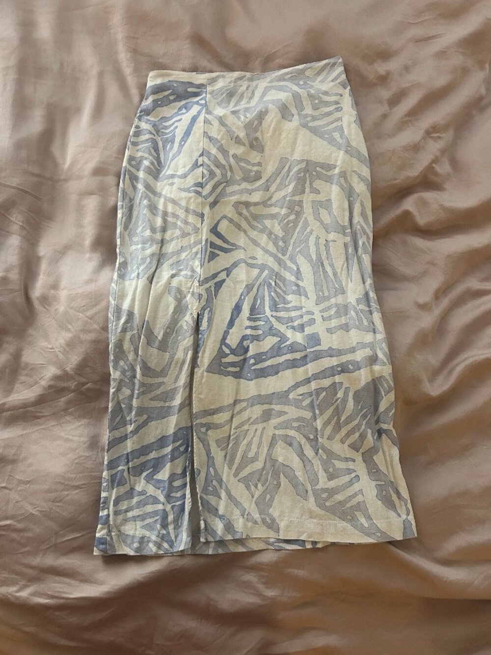 H&M Abstract Print Linen Pencil Midi Skirt w/Slit